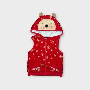 Hallmark Bear Hoodie Snowflake Pattern Red Holiday Sweater Vest